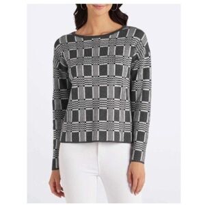 Lety & Me gray charcoal geometric pattern long sleeve crew neck sweaterM